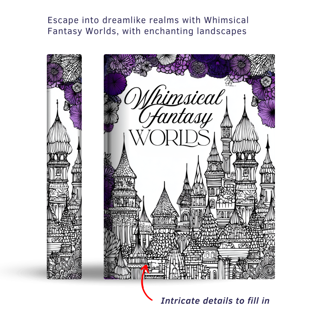 Whimsical Fantasy Worlds - Instantly Downloadable Digital Adult Colouring Book