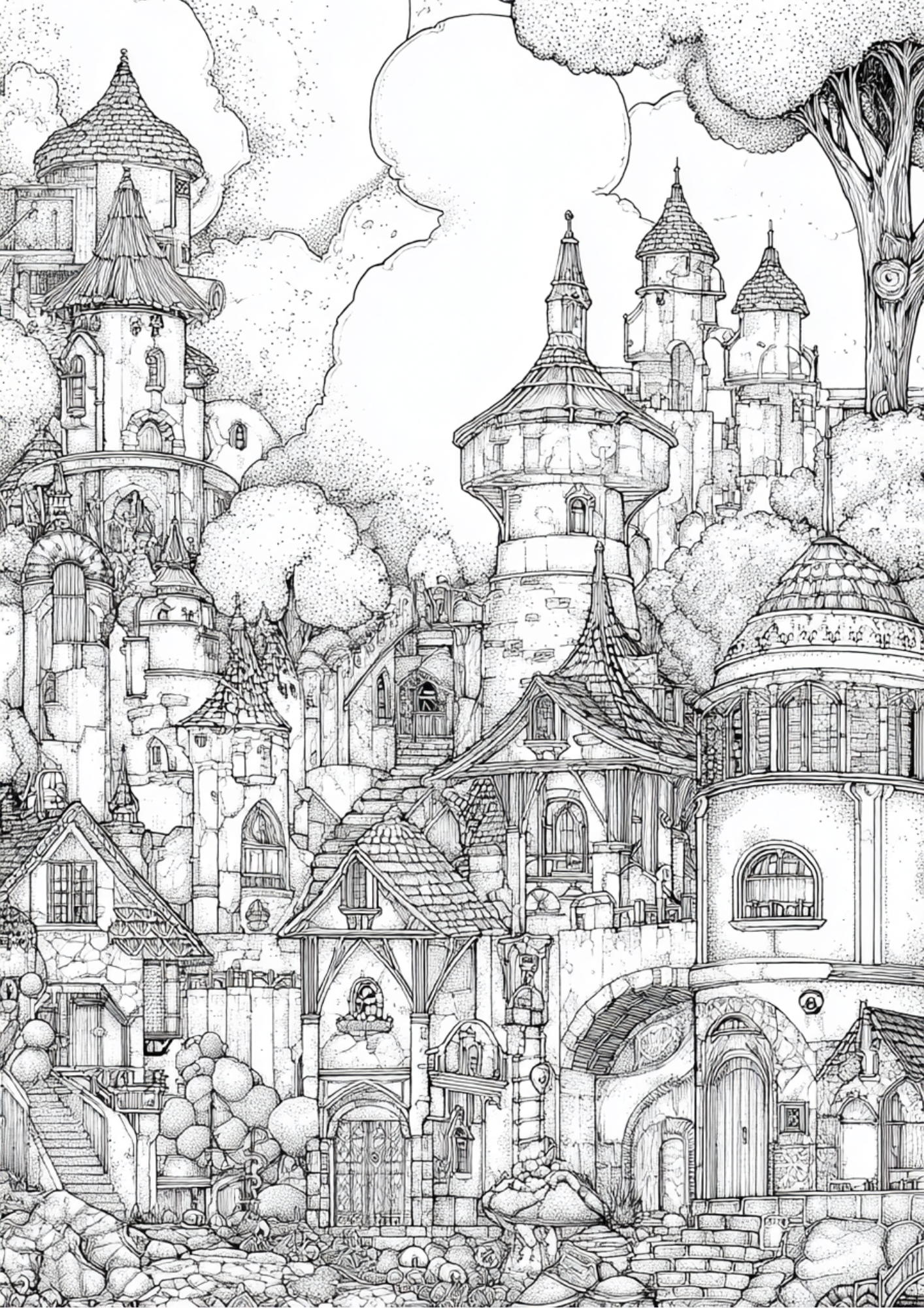 Whimsical Fantasy Worlds - Instantly Downloadable Digital Adult Colouring Book