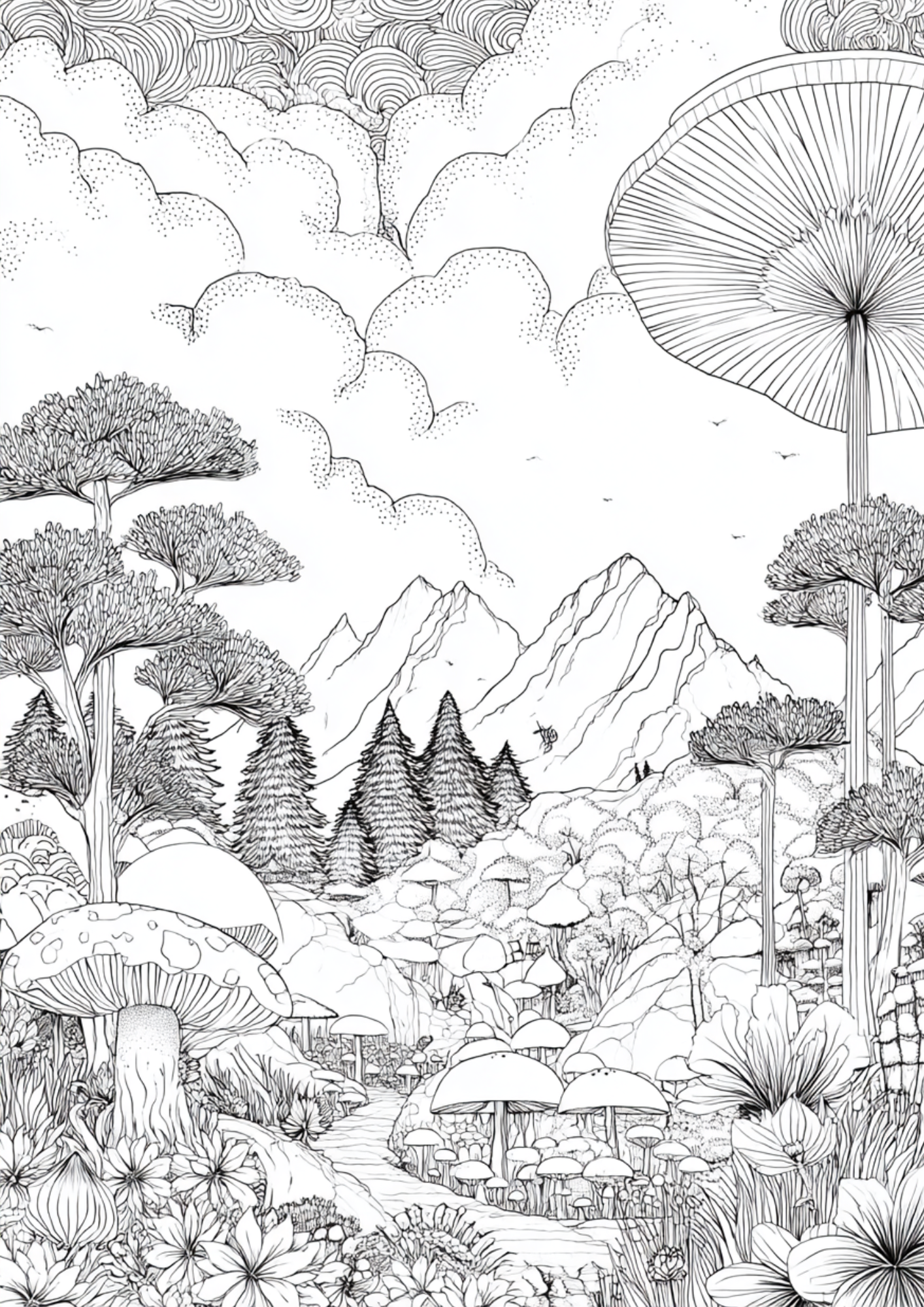 Whimsical Fantasy Worlds - Instantly Downloadable Digital Adult Colouring Book