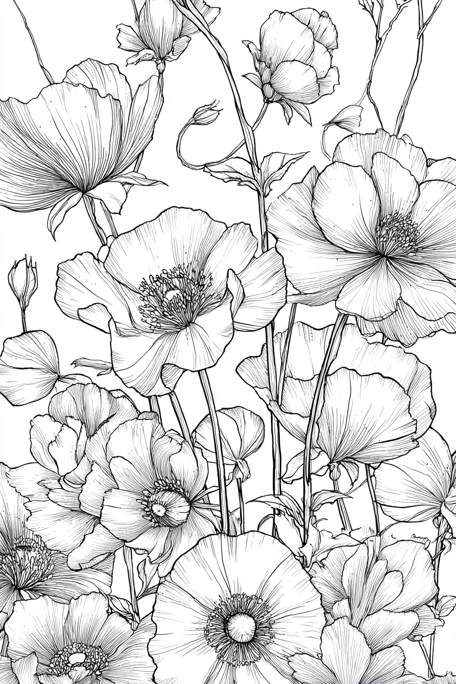 Flowers & Botanical - Instantly Downloadable Digital Adult Colouring Book