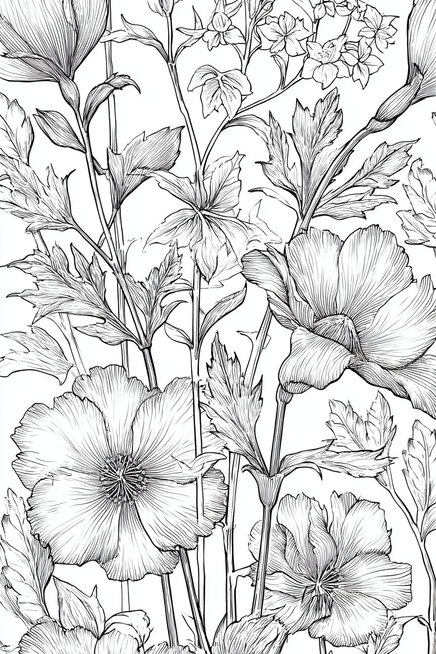 Flowers & Botanical - Instantly Downloadable Digital Adult Colouring Book